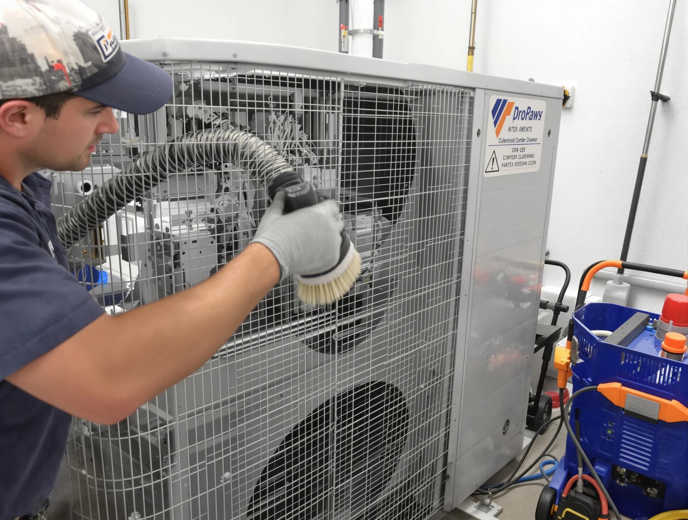 Boston Air Duct Cleaning specialist performing precision AC coil cleaning for improved system performance in Boston