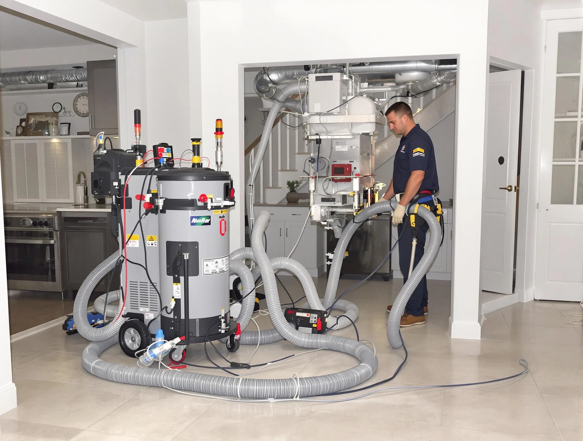 Boston Air Duct Cleaning technician operating negative pressure cleaning equipment for thorough duct maintenance in Boston
