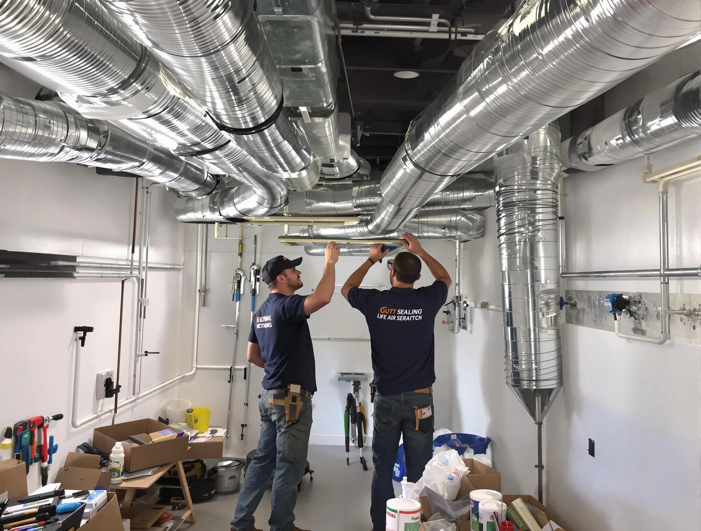 Boston Air Duct Cleaning technician applying professional duct sealing solutions in Boston