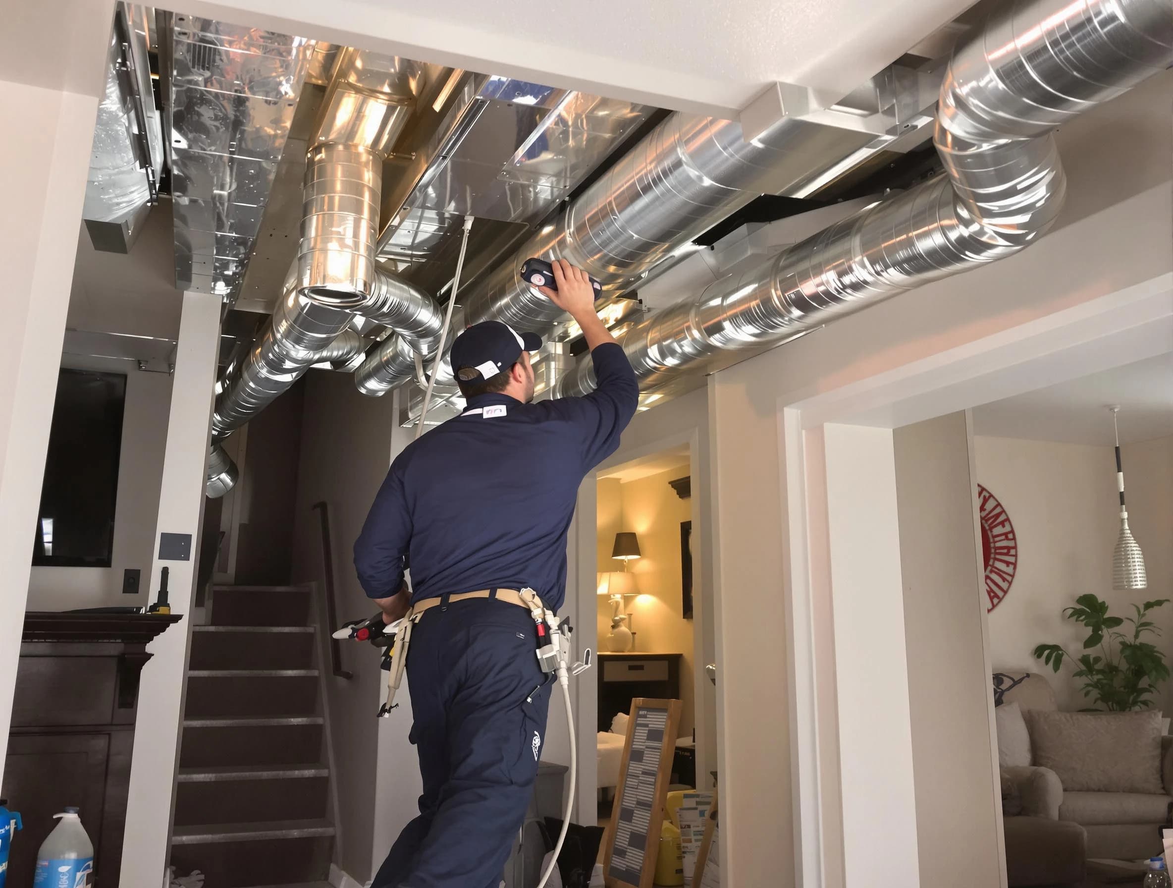 Boston Air Duct Cleaning expert performing specialized duct cleaning in a mobile home in Boston