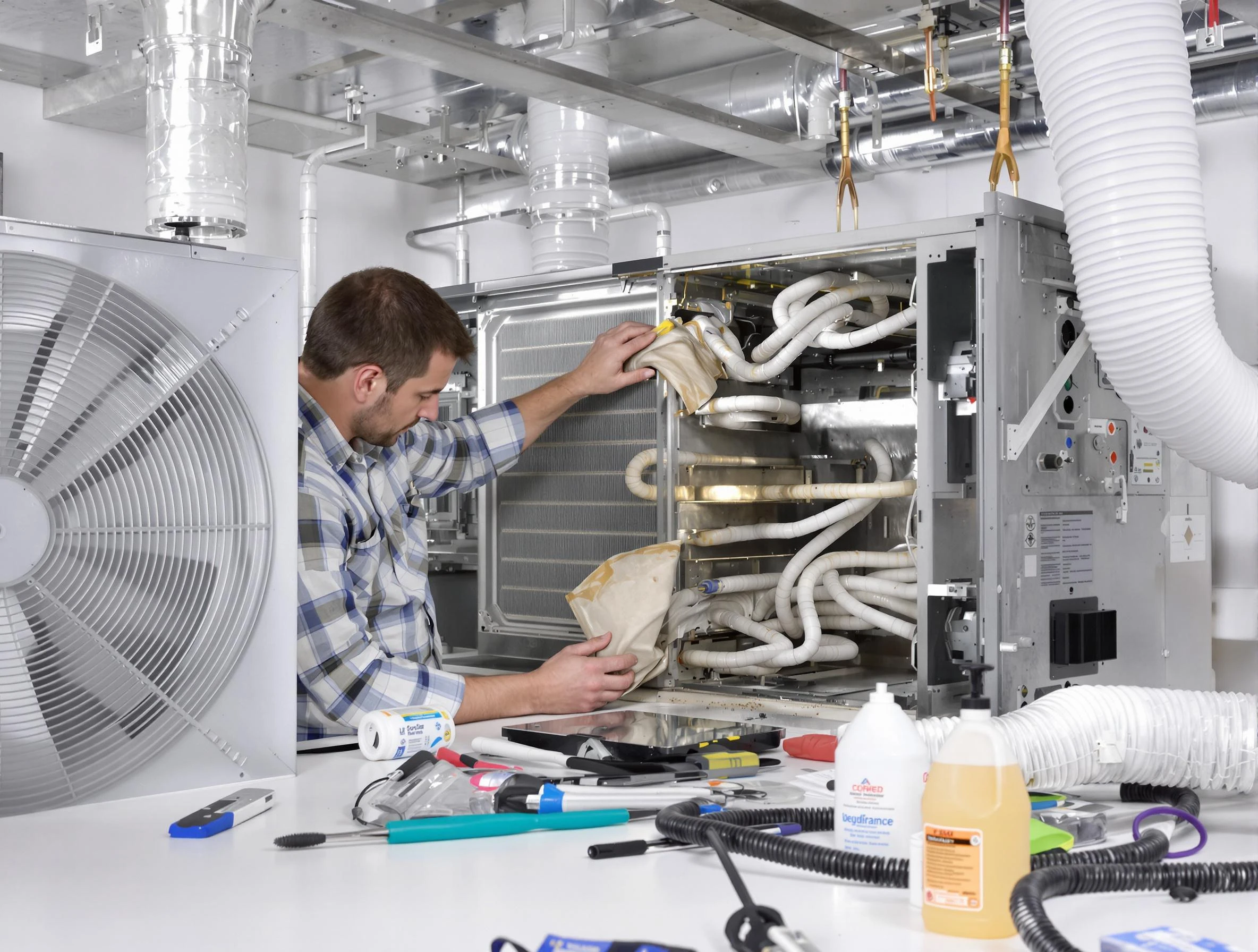 Boston Air Duct Cleaning specialist performing precision AC coil cleaning in Boston