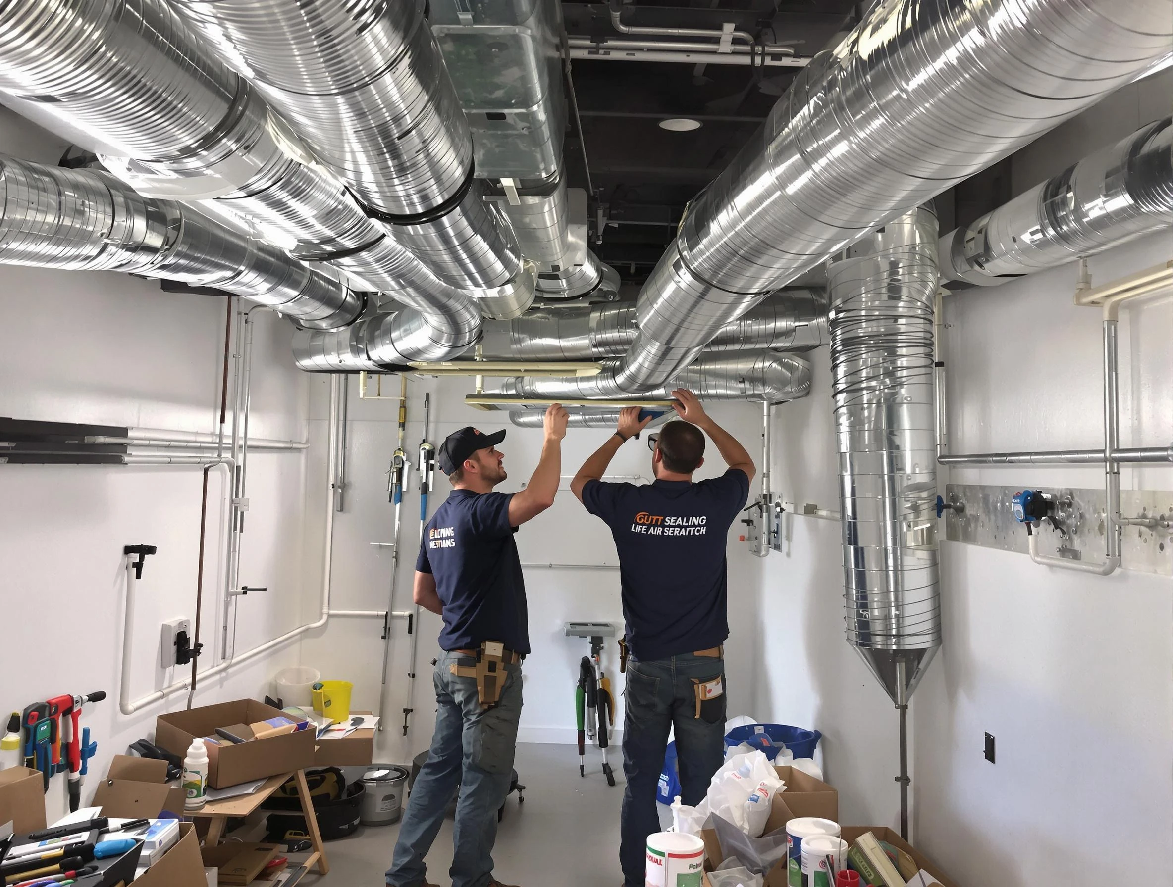Boston Air Duct Cleaning technician applying professional duct sealing solutions in Boston
