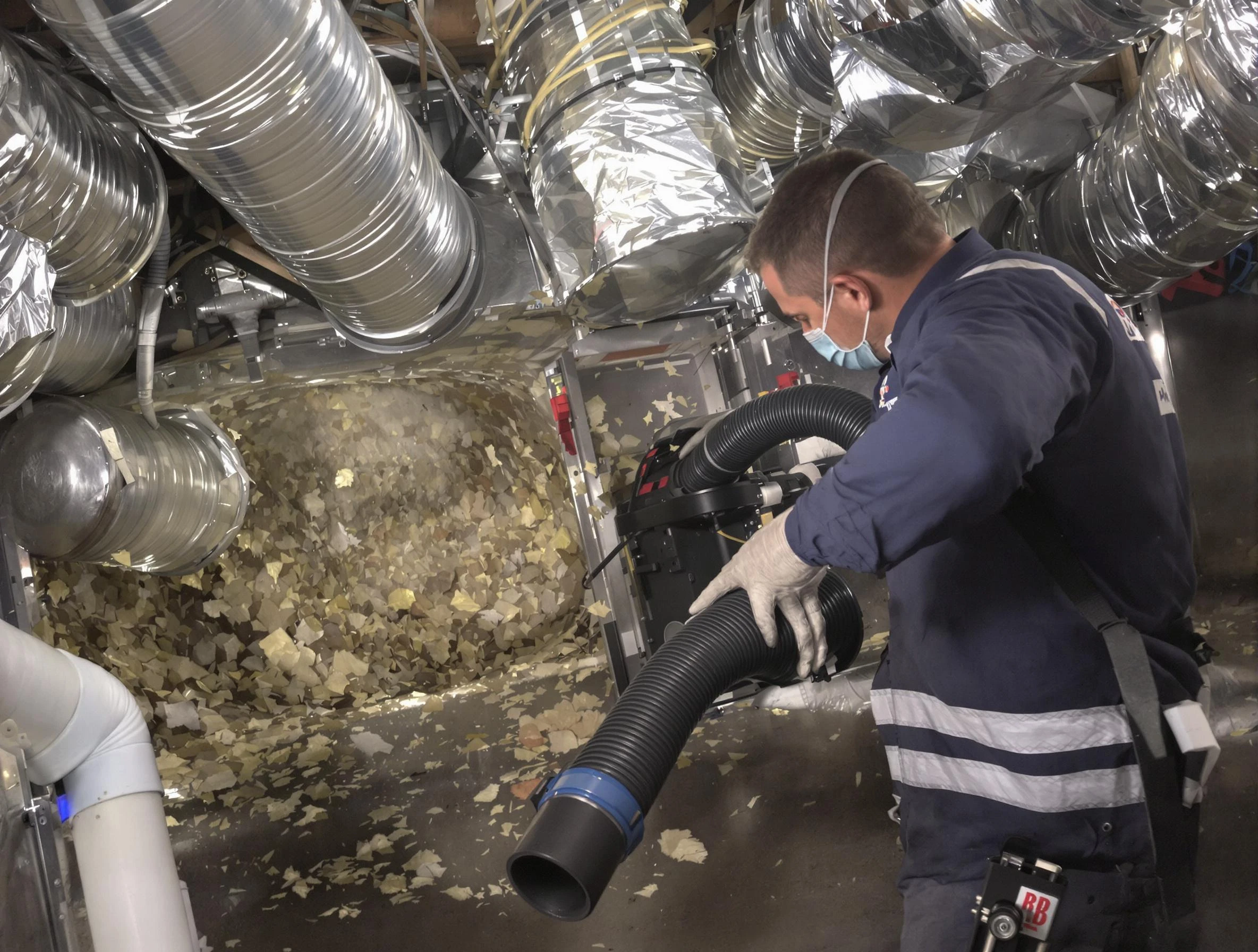 Boston Air Duct Cleaning specialist operating negative pressure cleaning equipment for thorough duct maintenance in Boston